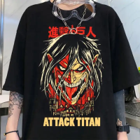 ? Attack on Titan T-shirt?บุรุษสตรีลำลองเสื้อยืดผ้าฝ้ายแขนสั้นหลวมพอดีโจมตีไททันอะนิเมะพิมพ์ย้อนยุคสไตล์ฮาราจูกุสไตล์ถนน anime tshirt