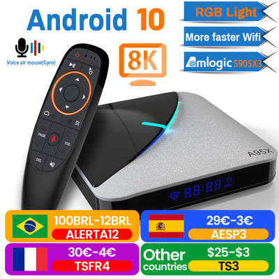 Transpeed A95X F3 Air 8K Android 10.0 BOX Amlogic S905X3 4K Voice Assistant wifi 4GB 16GB 32GB 64GB RGB Light Box