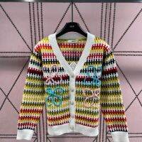【Top Grade】New Colorful Vertical Bar Hooked Flower Handwoven Beaded Long Sleeve Cardigan