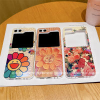 ใหม่เคส Samsung Galaxy Z Flip5 Fold5 เคส Phone Case หรูหราวินเทจโรสบลูเรย์เคสโทรศัพท์ภาพวาดสีน้ำมันดอกทานตะวันฝาหลังอ่อนของ Samsung ZFlip5 ZFold5 2023