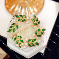 Brooches For Women Round Pearl Shirt Pins Green Leaves Badges Clothes Lapel Enamel Brooch Badge Fine Jewelry Gift Drop Shipping