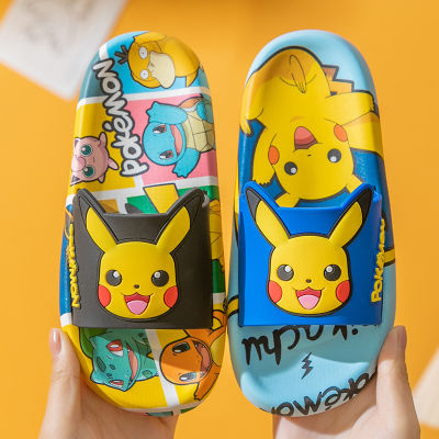 Cartoon Kawaii Pokemon Pikachu Slippers Indoor Boys Girls Unisex Flip Flops Bathroom Non-slip Flat Shoes Beach Sandals Kids Gift