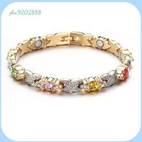 JHA9202888 ไรน์สโตน กำไลข้อมือแม่เหล็ก ปรับได้ปรับได้ พลังงานกะพริบร้อน สร้อยข้อมือบรรเทาวัยหมดประจำเดือน สง่างามเรียบหรู โลหะผสมอัลลอยด์ กำไลข้อมือเพื่อสุขภาพ สำหรับผู้หญิง