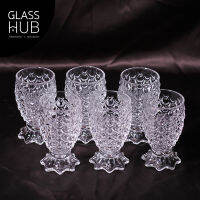 GLASS HUB (LYNX) PINEAPPLE K7922/PB6 - แก้วขา เนื้อใส ลายสัปปะรด (เซต 6ใบ) สวย ดูมีระดับ ประดับตกแต่งเพื่อความ  (เซต 6 ใบ )