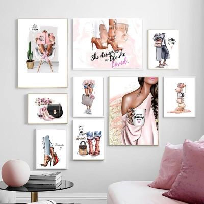 Fashion Girl High Heels Nordic Posters And Prints Art Canvas Painting Handbag Nail Polish Wall Pictures For Living Room Decor