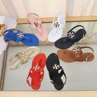 2023 toryburchˉSummer New Flat Bottom Anti slip Soft Sole Fashion Outwear Leather Simple Flat Heel Clamping Toe Sandals