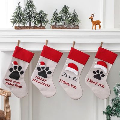 1 Pc Pet Dog Cat Paw Christmas Stockings Big 18 quot; Xmas Holiday Hanging Socks Treat Bag for Fireplace Tree Home Decoration