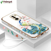 [ฟรีสายคล้อง] เคสสำหรับ Xiaomi โทรศัพท์มือถือ F1นกยูงลายการ์ตูนปลอกชุบเคสโทรศัพท์นิ่มชุบหรูหรา