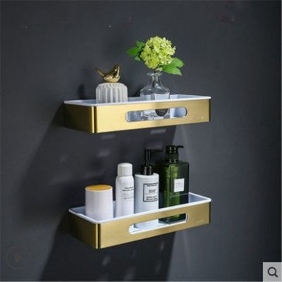 ♛♣► Bathroom Shelf Bath Shower Shelf 304 Stainless Steel Gold Corner shelf Wall Mounted Kitchen Storage Holder Brushed Golden