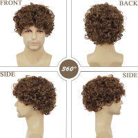 Hot GNIMEGIL ผู้ชาย Wigs ทรงผมธรรมชาติเส้นใยสังเคราะห์สั้นสีน้ำตาลวิกผม Bangs Curly วิกผมคอสเพลย์ Carnival ฮาโลวีนเครื่องแต่งกาย Wig