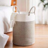 Laundry Basket Tall Jute Rope Dirty Clothes Hamper Rope Basket for Blanket in Living Room Modern Hamper Basket in Laundry Room