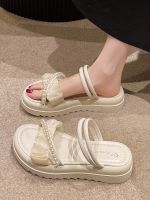 ♈ Two-wear sandals womens outer wear 2023 summer new net red fairy style pearl sponge cake thick bottom beach sandals and slippers