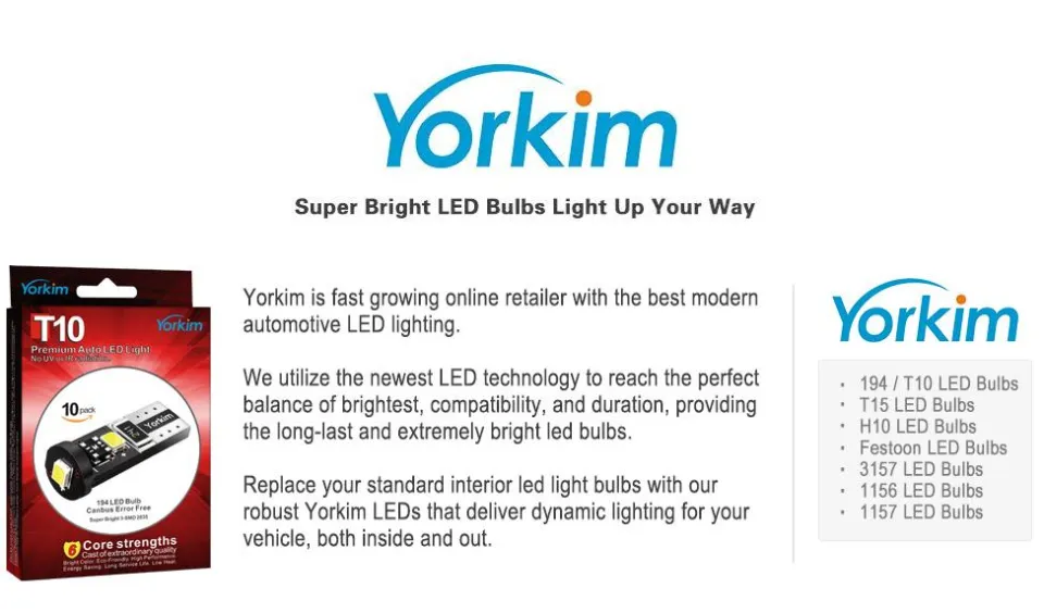 Yorkim 194 Led Bulb Canbus Error Free 3-SMD 2835 Chipsets, T10 Interior Led  For Car Dome Map Door Courtesy License Plate Trunk lights with 194 168 W5W  2825 Sockets Pack of 10 Yellow