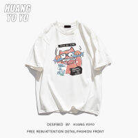 HUANGYOYO เสื้อยืดแขนสั้นสำหรับผู้หญิง100% ผ้าฝ้ายคอกลมการ์ตูนตลกแมวฉบับภาษาเกาหลี