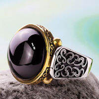 แฟชั่นของผู้ชายเครื่องประดับ Gold Two-Tone Glossy Black Zircon รูปแบบแหวนแบบประณีต