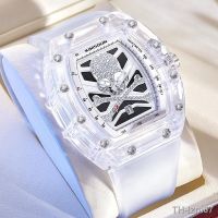 ⌚ นาฬิกา Live the cask shaped skull surface transparent shell silicone strap fashion quartz watch