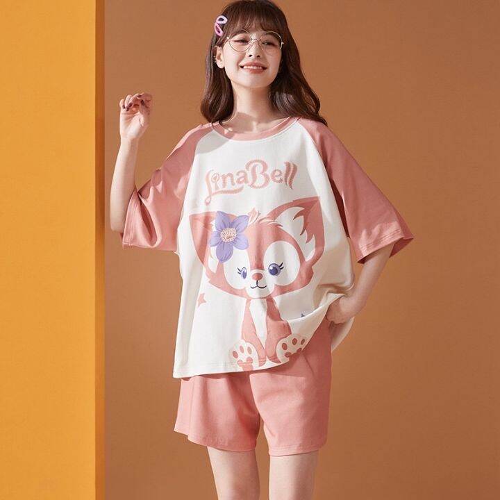 pink-fox-short-sleeve-pajamas-ชุดนอนแขนสั้นขาสั้นลินาเบล-จิ้งจอกสีชมพูสุดน่ารัก-พร้อมส่ง