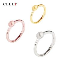 CLUCI Real 925 Sterling Silver Women Wedding Engagement Ring Adjustable Simple Round Pearl Ring Mounting SR2054SB