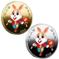 Chinese Zodiac Year of Rabbit 2023 Coins Rabbit Year Commemorative Coins Colored Rabbit Souvenir Art Craft Gift for Home Office New Year Decoration landmark