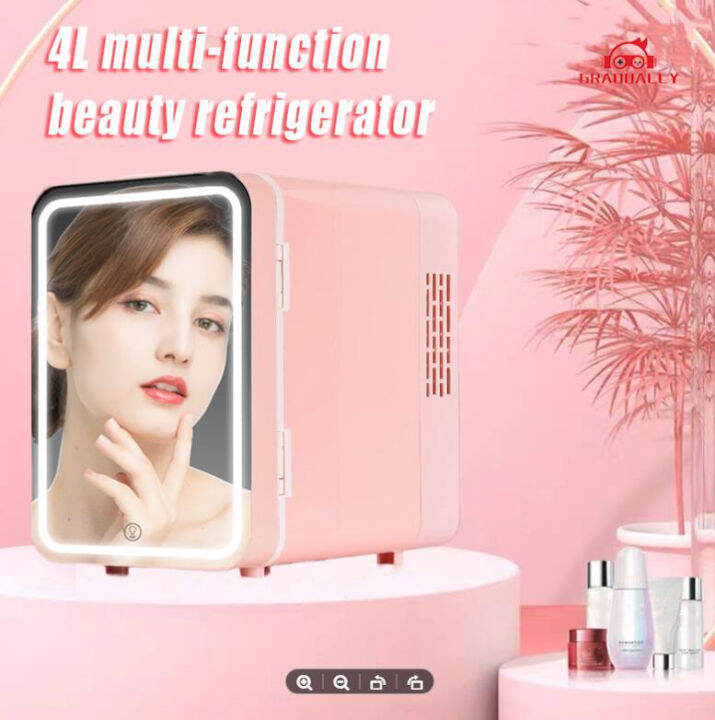 Mini fridge 4 liters, beauty makeup skin care fridge,LED Mirror Light