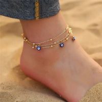 Devils Eyes Simple Eyes Multi-layer Anklet Alloy Color Ladies Bohemian Colorful Turkish Eyes Anklets for Women Gold