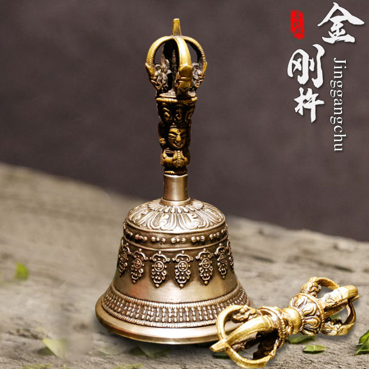 authentic-store-original-เนปาลนำเข้าแกะสลักมือ-vajra-bell-vajra-สากทิเบตพระพุทธรูปอุปกรณ์-five-strand-ทองแดงกระดิ่งมือความสูง18พระพุทธรูปทิเบตเนปาล