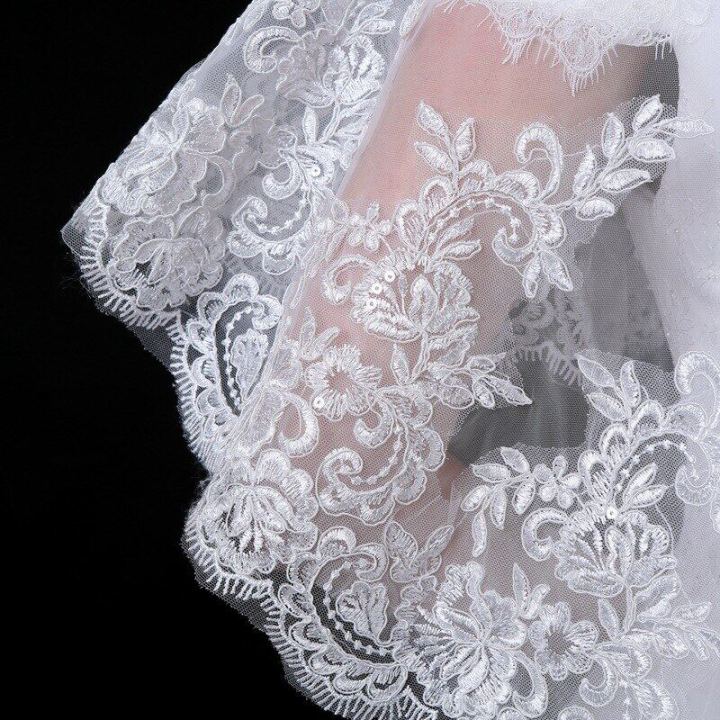 งานแต่งงานสำหรับผู้หญิงขนาดเจ้าสาวชุดแต่งงานสีขาวหรูหราผ้าลูกไม้สีขาวสำหรับเจ้าสาว-apppliques-ตาข่ายผ้าคลุมสำหรับ9201