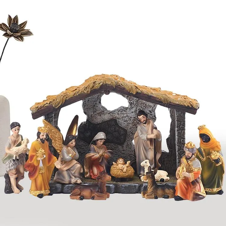 TOETOL Manger for Nativity Set for Inside Resin Scale Holy Family Nativity  Stable Creche Desk Tabletop Home Decor Collectable Christmas Decorations 7  inch 