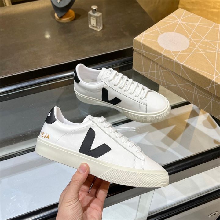 HOT French veja small white shoes women's summer leather couple European station breathable V letter casual sports trendy men Lazada