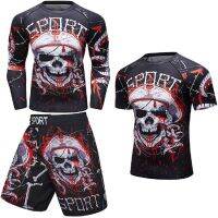 New Arrivals Boxing Training Boxer High Elasticity Shorts Mens MMA BJJ Skull Digital Printing Sport Set