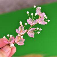 ✉ Temperamental Graceful Coloured Glaze Petal Simulated-pearl Flower Hairpins Chinese Style Super Fairy Jewelry Accessories