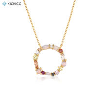 KIKICHICC 925 Sterling Silver Gold Circle Pendant Long Chain Rainbow Necklace New 2022 Women Wedding CZ Crystal Fine Jewelry