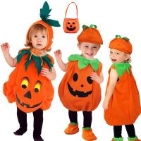 Halloween Pumpkin Costume for Kids Girls Boys Fancy Clothes Set Children Funny Cosplay Suits with Bag Hat Baby Party Clothing