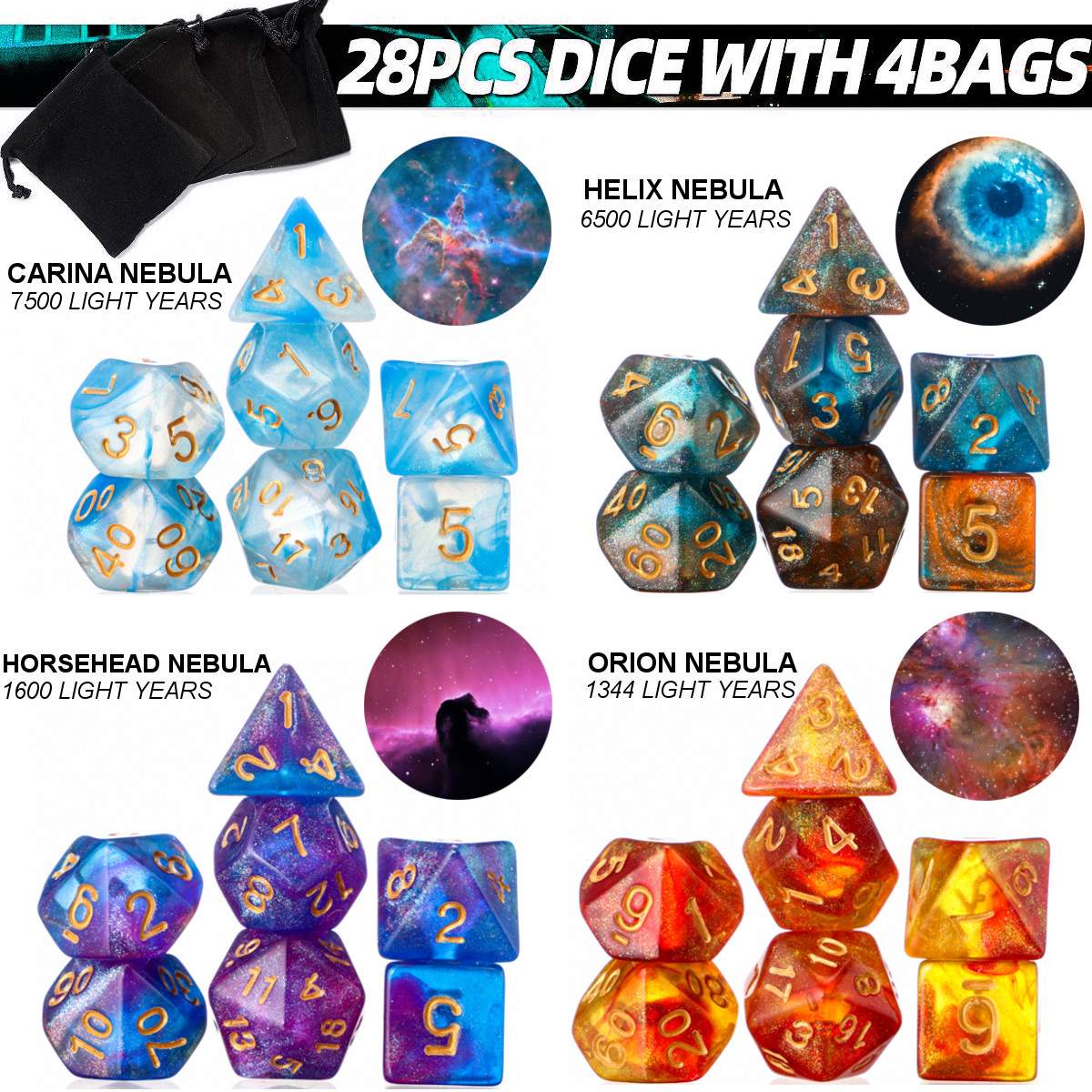 28/35/42pcs Polyhedral Dice for DND RPG MTG Game Dungeons & Dragons D4-D20 Color 