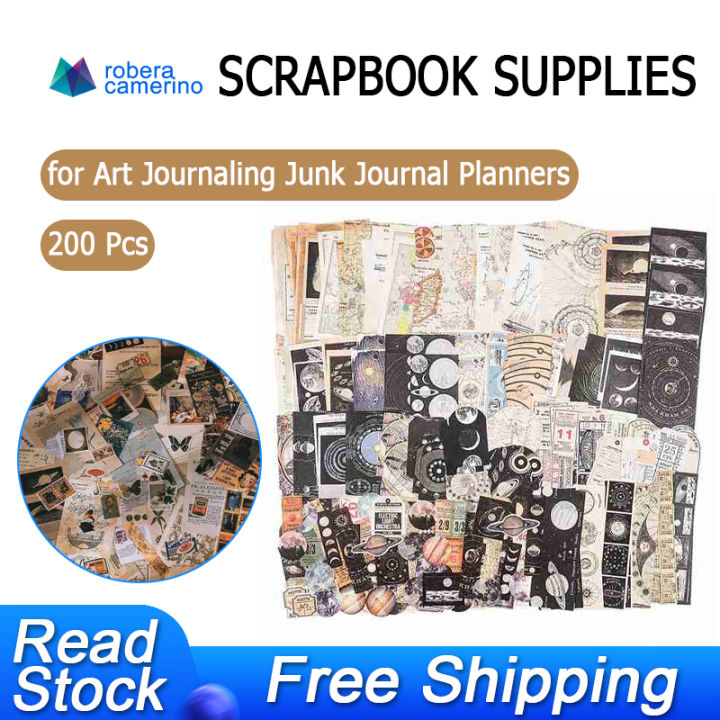 200Pcs Vintage Scrapbook Stickers, Aesthetic Junk Journal Stamping Supplies  Kit, Scrapbooking Ephemera Washi Paper for Bullet Journaling Planners