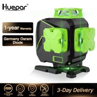 Huepar เลเซอร์เส้นตัด16เส้น4D ปรับระดับเองได้4*360เส้นลำแสงสีเขียวพร้อมชาร์จ USB S04CG-L แห้งและแบตเตอรี่ลิเธียมไอออน