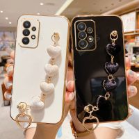 A 52 53 Love Heart Bracelet Case For Samsung Galaxy A52 S A32 A72 A52s A53 A73 4g 5g Luxury Chain Plating Silicone Cover A13 A23