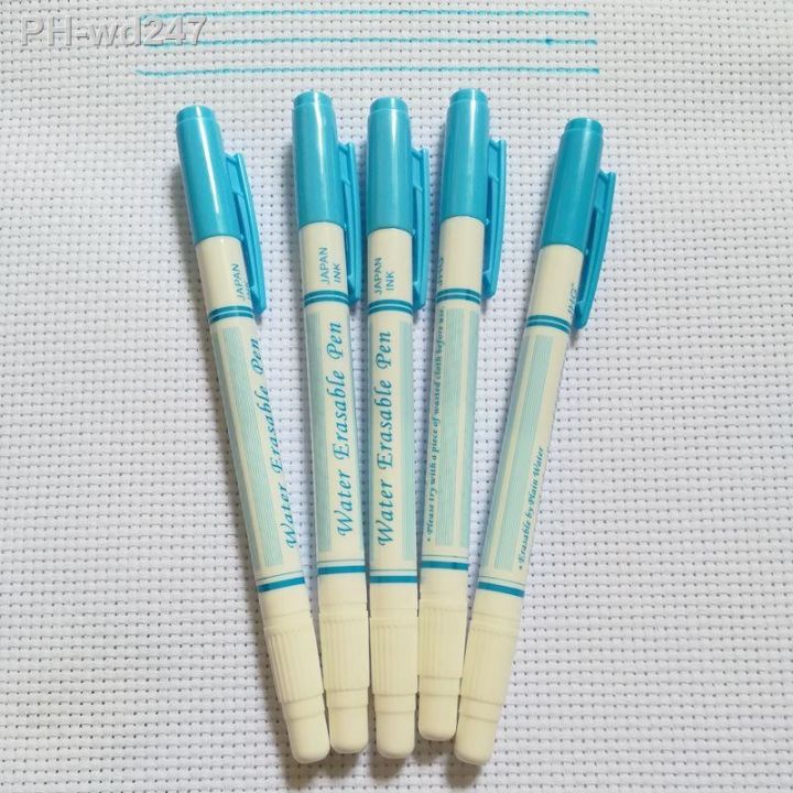 jhg-double-side-blue-water-erasable-pen-with-eraser-water-soluble-marker-pen-for-fabric-paint-marker-textile-invisible-ink-pen