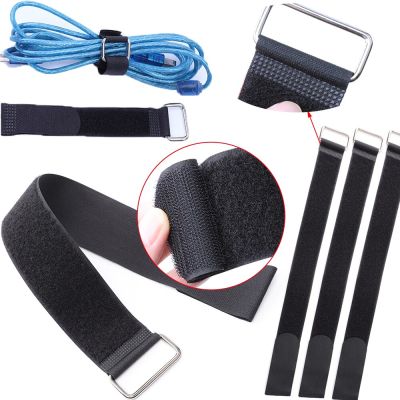 5Pcs/Lot Metal Iron Buckle Reusable Ties Hook and Loop Strap Cable Ties Tape Nylon  Strap Wrap Zip Bundle Cable Organize Adhesives Tape