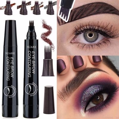Drop shipping Eyebrow Pen Eye Makeup Waterproof 4 Fork Portable Beauty Tool for Women Lady Eyebrow Tint