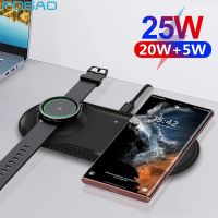 Con แผ่นชาร์จไร้สาย25W สำหรับ Samsung S22 S21 S20 Note 20 Z Flip Fold 4 2 In 1ที่ชาร์จเร็วสำหรับ Galaxy Watch 5 4 3 Pro Buds 2แท่นชาร์จไร้สาย