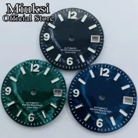 Miuksi 29มม. สีดำ Jam Tangan Hijau หน้าปัดเรืองแสงเหมาะกับการเคลื่อนไหวของ NH35หน้าปัด3นาฬิกามงกุฎ3.8นาฬิกา