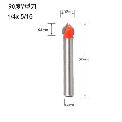 ก้าน6.35มม. 90องศา V บิทกรู๊ฟ1/4 ″ 5/16 ″ 3/8 ″ 1/2 ″ Cnc ″ เครื่องแกะสลักแกะสลักตะปูสว่านการเจาะเครื่องตัดไม้