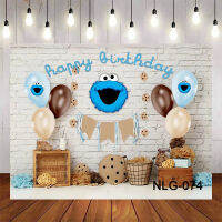 Happy Birthday Party Street Cookie Monster ฉลอง Baby Shower การถ่ายภาพฉากหลังเด็กตกแต่งภาพพื้นหลัง Props