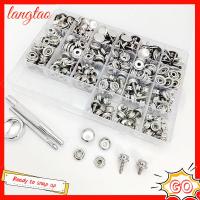 LANGTAO 353 PCS เงินสีเงิน ชุดสแนปเรือผ้าใบ เหล็กไร้สนิม ฝาปิดเรือ ด้วยเครื่องมือเจาะรูวัสดุและการตั้งค่า ชุดยึดสแนป หนังผ้าหนัง