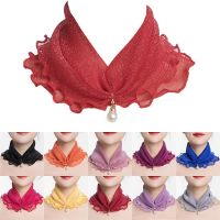 【YF】 Pearl Pendant Silk Scarf for Women Glittery Flounce Lace Headband Headscarf Stretch Jewelry Accessory Hair Band Tie Necklace