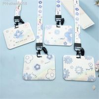 Horizontal Cute Flower Card Sleeve Retractable Badge Reel Bus Card Cover Nurse Student ID Business Work Card Holder with Lanyard