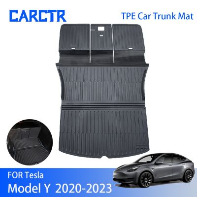 CARCTR Car Trunk Mat for Tesla Model Y 2020-2023 Seat Cover TPE Rear Seats Back Protector Anti-Kick Mats 5Seater Accessories