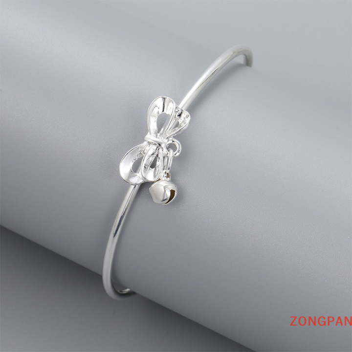 zongpan-กำไลกระดิ่งรูปโบว์สีเงินแฟชั่นสำหรับผู้หญิงปรับได้สำหรับสร้อยข้อมือสุภาพสตรีเครื่องประดับงานแต่งงานของขวัญวันหยุดคู่รัก