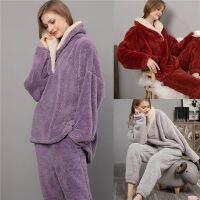 hang qiao shop Winter Warm Purple Velvet Pajama Set for Woman Flannel Home Satin Sleepwear Fashion Plush Silk Soft Nightwear